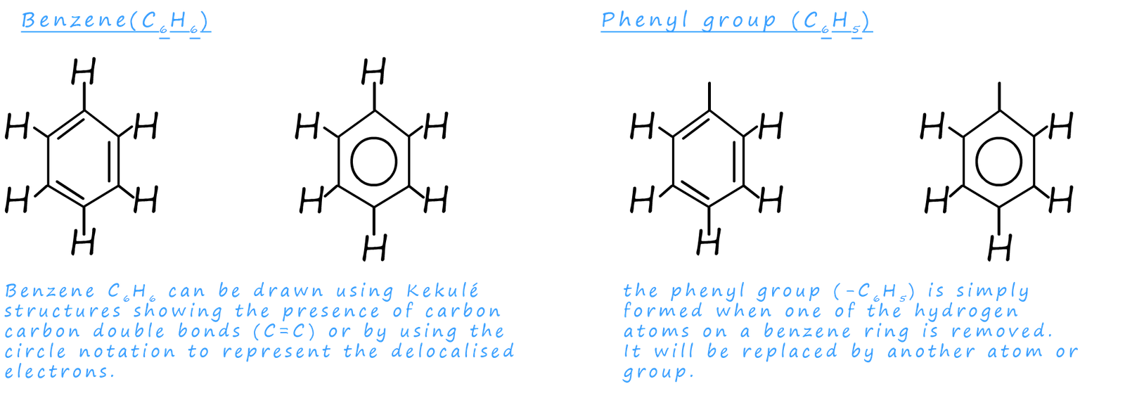 phenyl and benzene groups